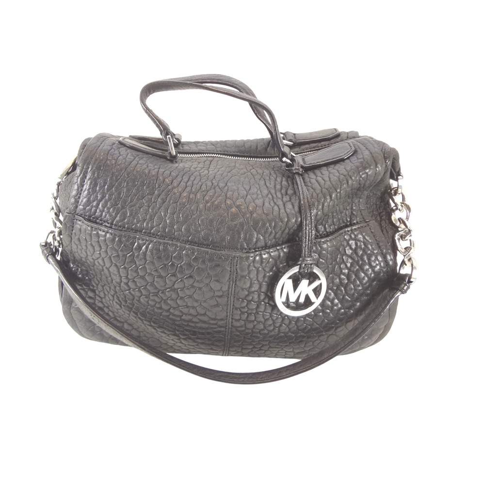 Michael Kors Shelly Satchel Medium Black Good Pebbled Leather Studded Crossbody